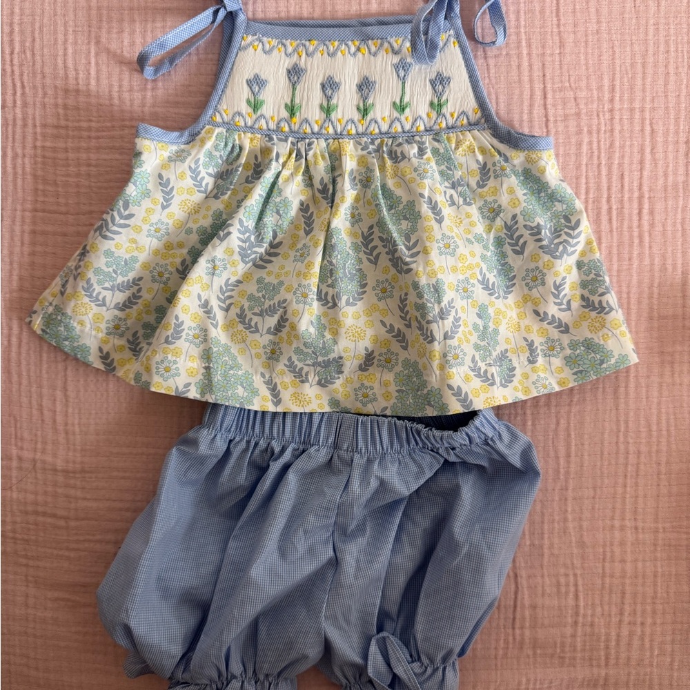 Floral Baby Outfit with Blue Accents